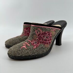 VTG‎ Cole Haan Collection Beaded Herringbone Mules Dark Academia Boho Clogs Sz 8